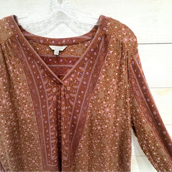 Lucky brand long sleeve burnt orange boho printed top size 2x - Picture 2 of 9